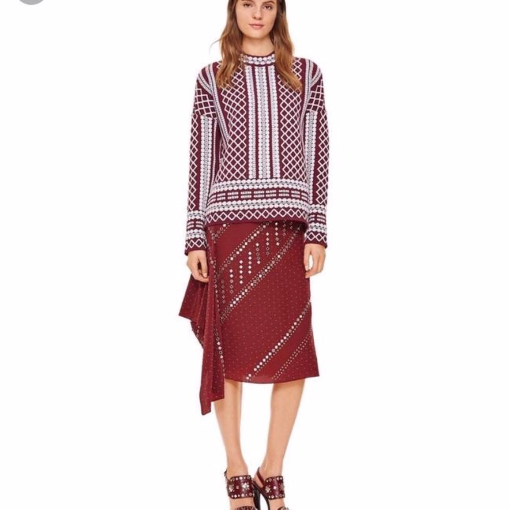 TORY BURCH | burgundy & white jacquard sweater